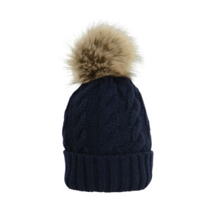 Cable Knit Bobble Hat -Melrose by Hy Equestrian - Navy