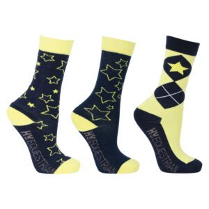 Hy Equestrian Children's Socks (3 pack) -Stella - Navy / Yellow