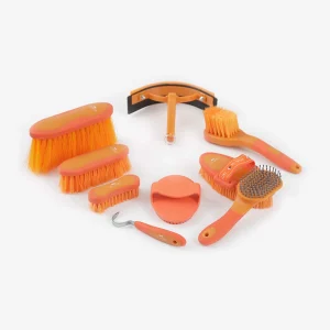 Premier Equine Soft-Touch Grooming Kit Set 9 Pieces - Orange/ Amber