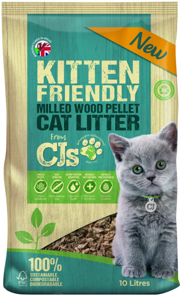 CJs Kitten Friendly Wood Pellet Litter 10L