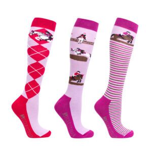 Hy Equestrian Cross Country Socks Adult 4-8 -Pack of 3