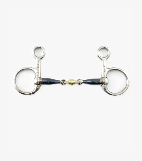 Premier Equine Blue Sweet Iron Hanging Cheek with Brass Alloy Lozenge 