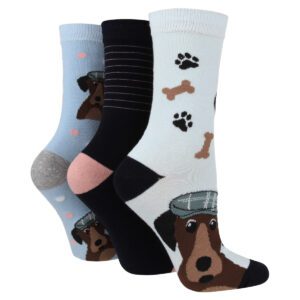 Sockshop Wildfeet Cotton Crew Socks 3 Pack - Dapper Dog