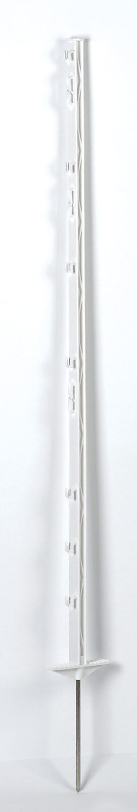 Plastic posts with double step-in, for all conventional tapes, polywires, ropes and wires.