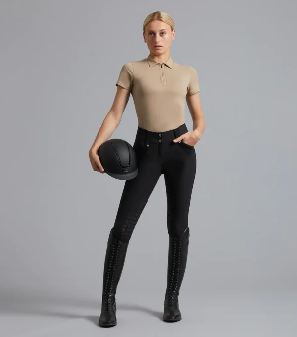 A superior pair of breeches crafted from an advanced fabric with water repellent properties and four-way stretch.