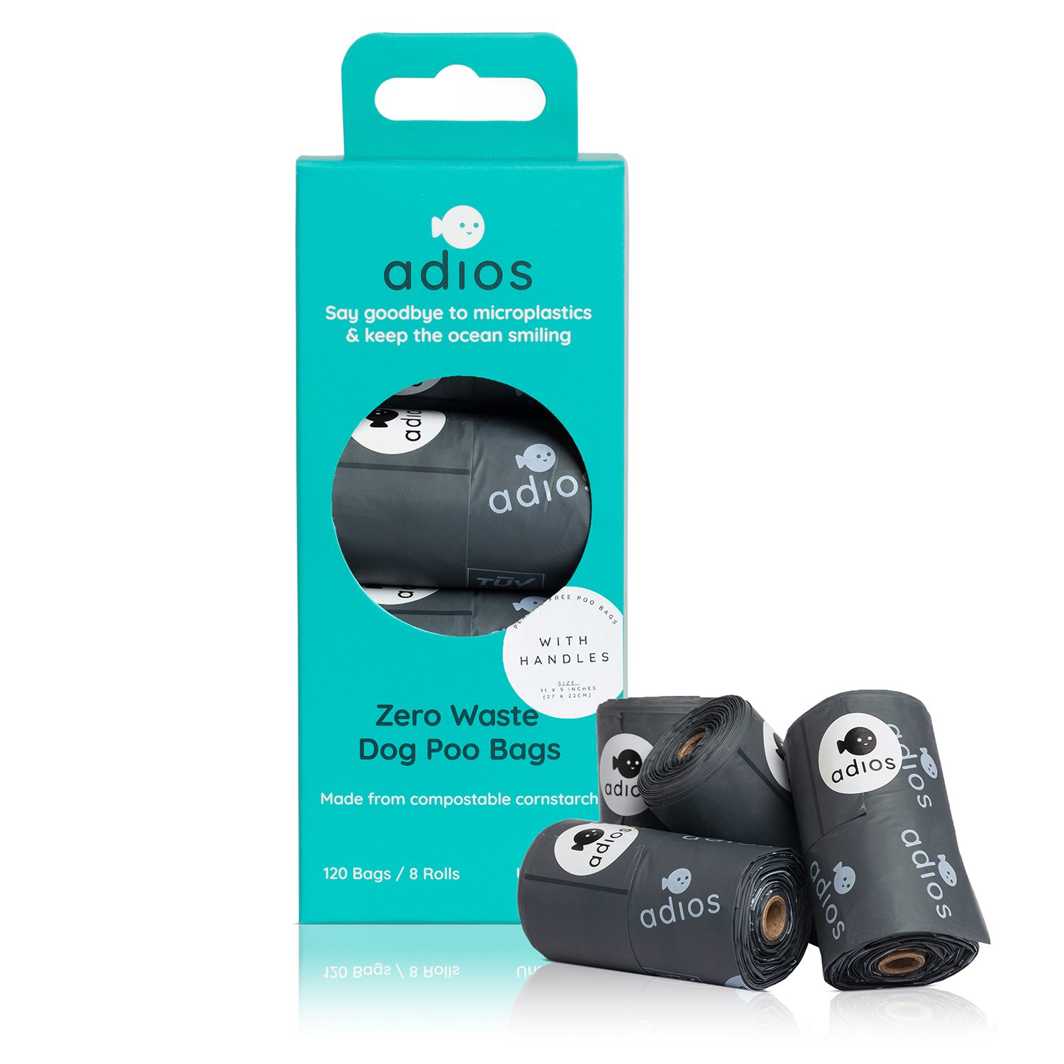 Adios Poo Bags 8 Rolls -Handle