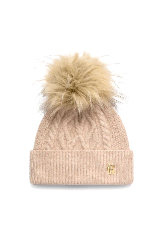 Sloane Taupe Marl Cable Bobble Hat by Holland Cooper - Image 2