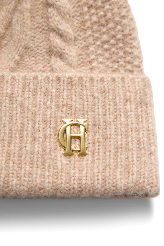 Sloane Taupe Marl Cable Bobble Hat by Holland Cooper - Image 3