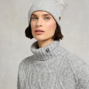 Sloane Grey Marl Cable Bobble Hat by Holland Cooper