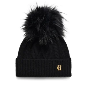Sloane Black Cable Bobble Hat by Holland Cooper 