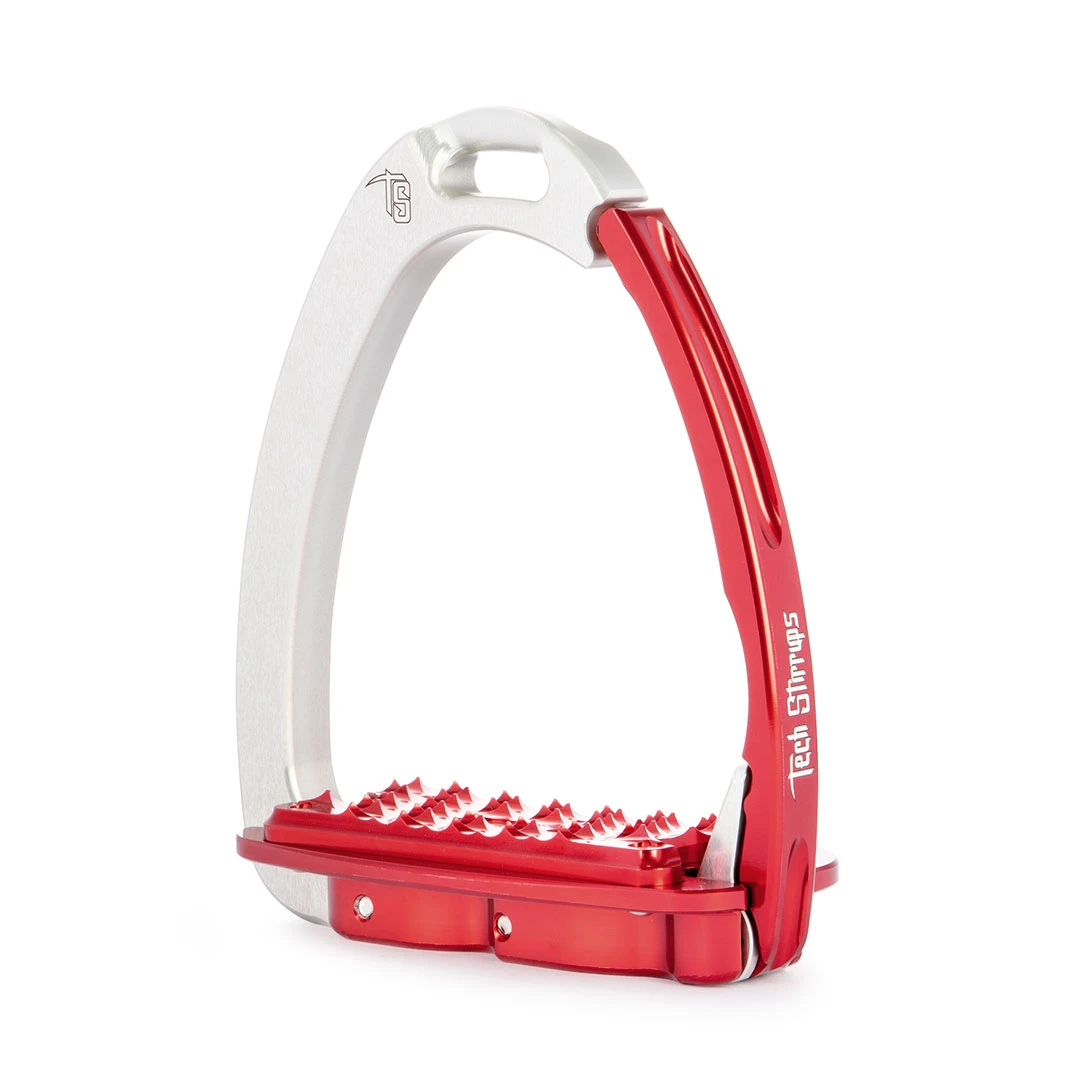 Venice Sloped Evo Silver/Red Safety Stirrups by Tech Stirrups